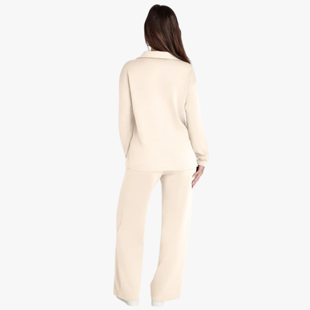 Miles & Luna 2-Piece Set V-Neck Sweatshirt and Elastic Waist Wide-Leg Trousers for Women