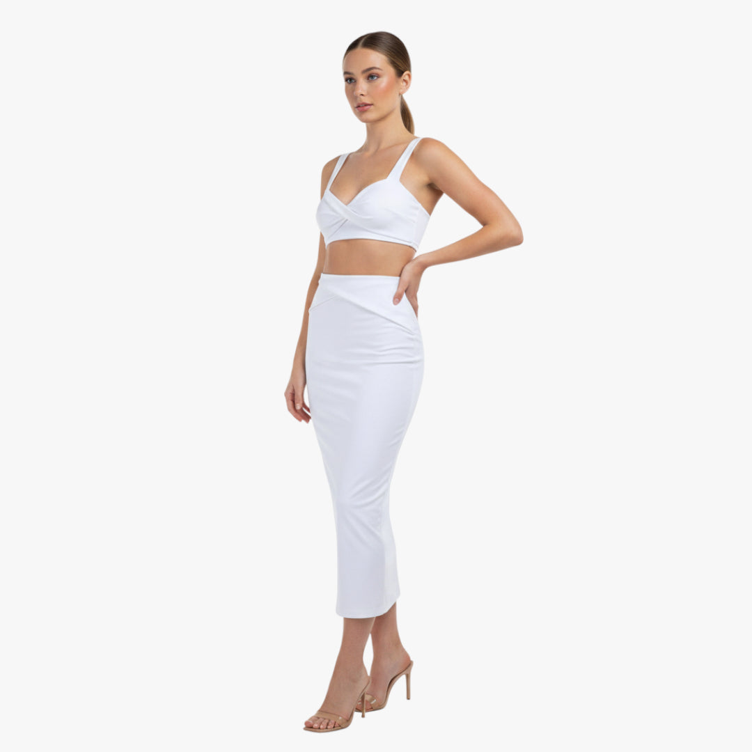 Miles & Luna Avalon Crop Top and Skirt Set with V Neckline and Thigh High Slit for Women