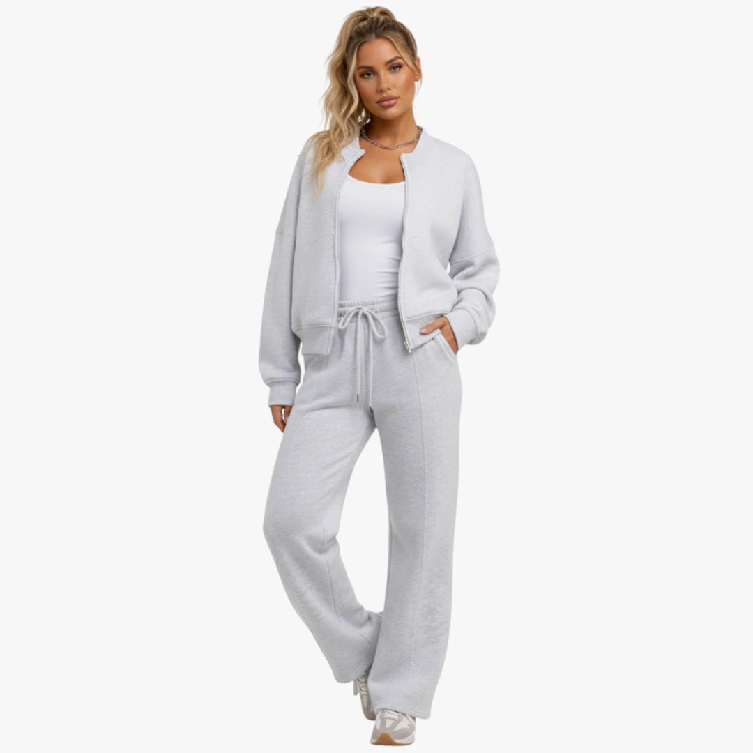 Miles & Luna Bomber Sweatshirt and Joggers Loungewear Co-Ord Set with Zip Detail for Women