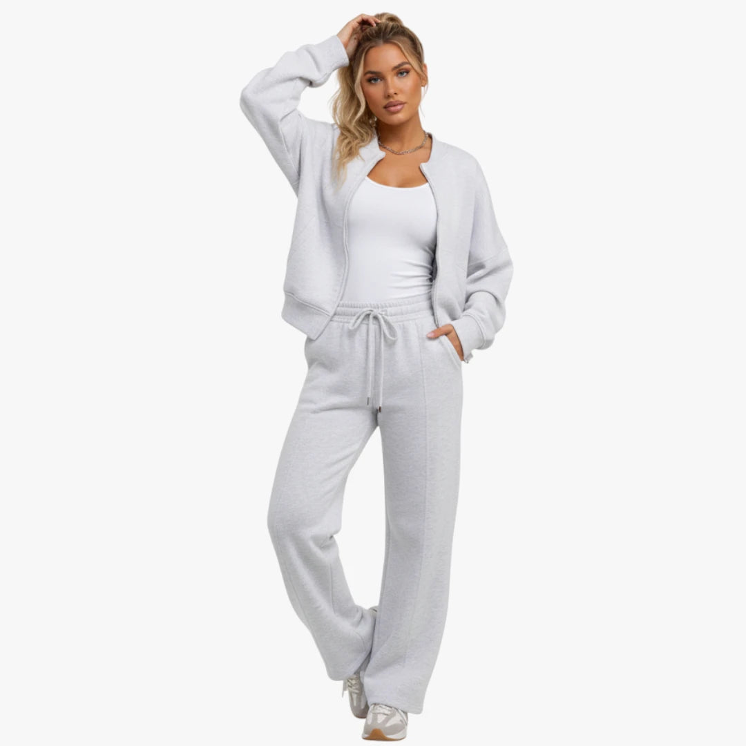 Miles & Luna Bomber Sweatshirt and Joggers Loungewear Co-Ord Set with Zip Detail for Women