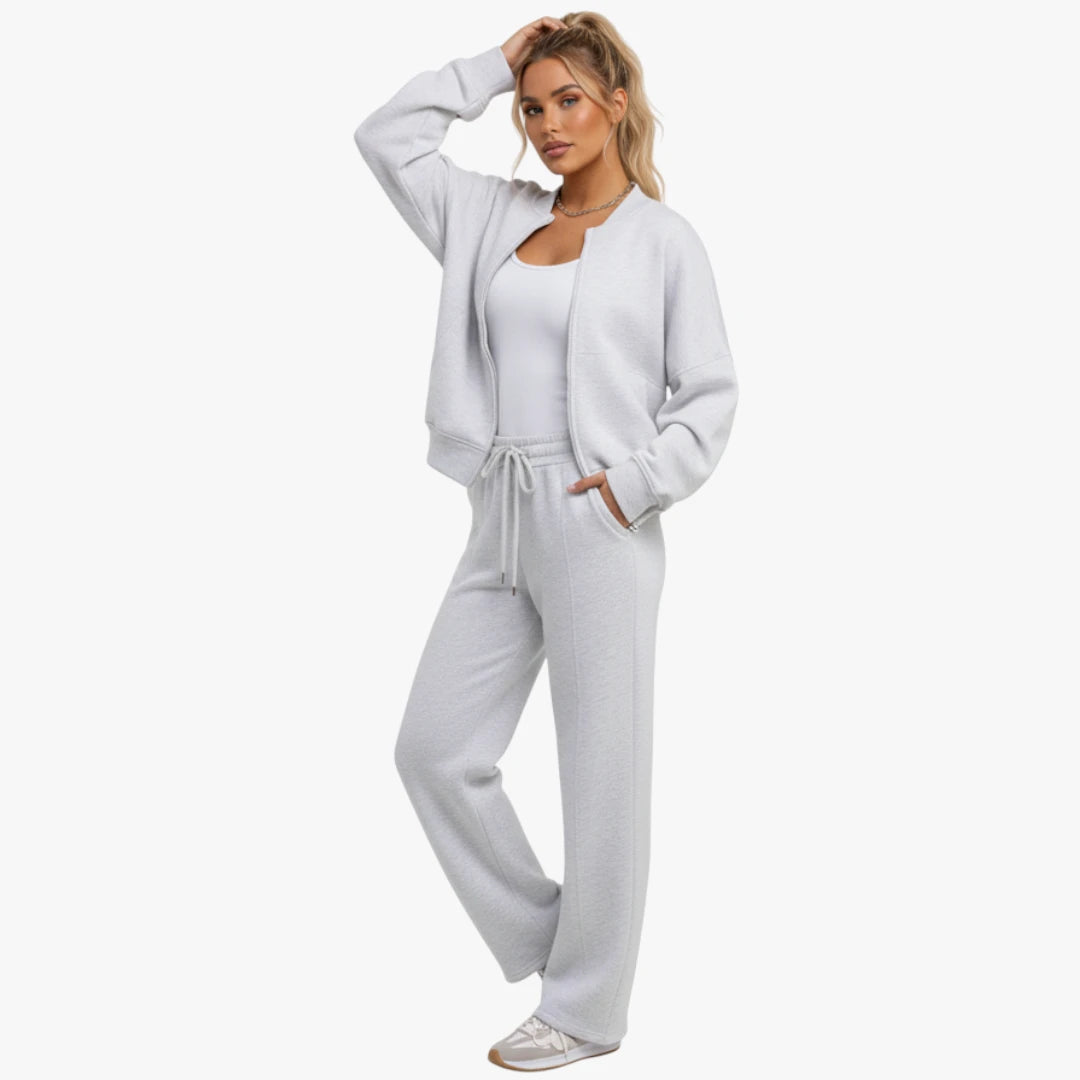 Miles & Luna Bomber Sweatshirt and Joggers Loungewear Co-Ord Set with Zip Detail for Women