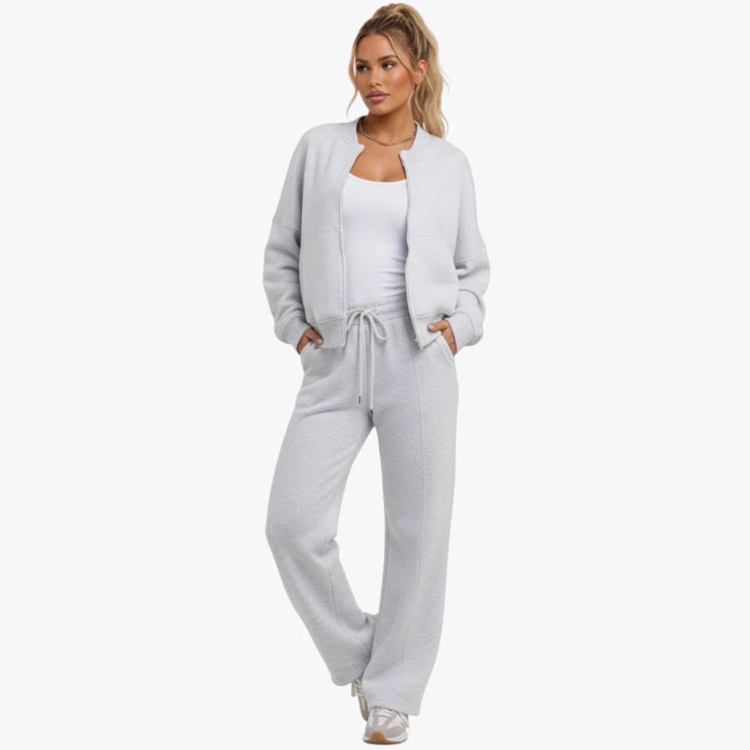 Miles & Luna Bomber Sweatshirt and Joggers Loungewear Co-Ord Set with Zip Detail for Women