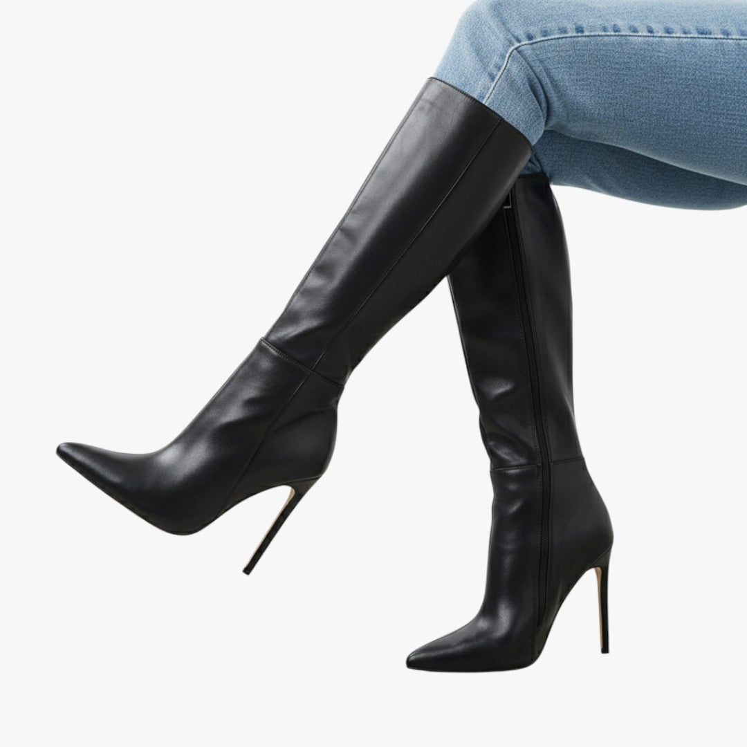 Miles & Luna Boots – Knee-high stiletto boots with sleek leather look for women