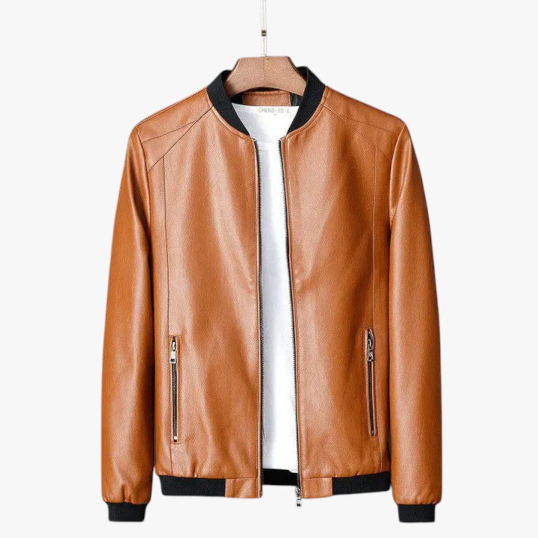 Miles & Luna Business Leather Jacket With Pockets For Men