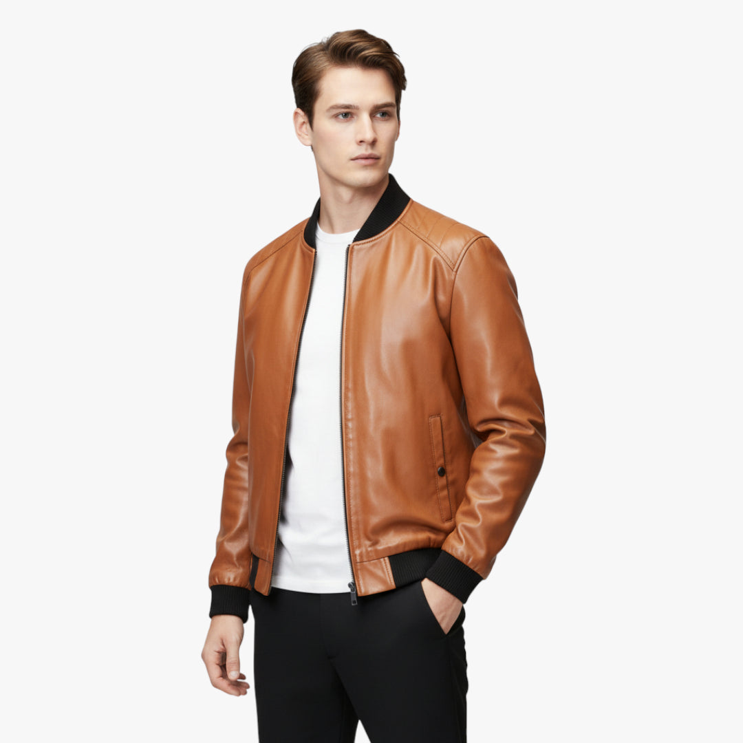 Miles & Luna Business Leather Jacket With Pockets For Men