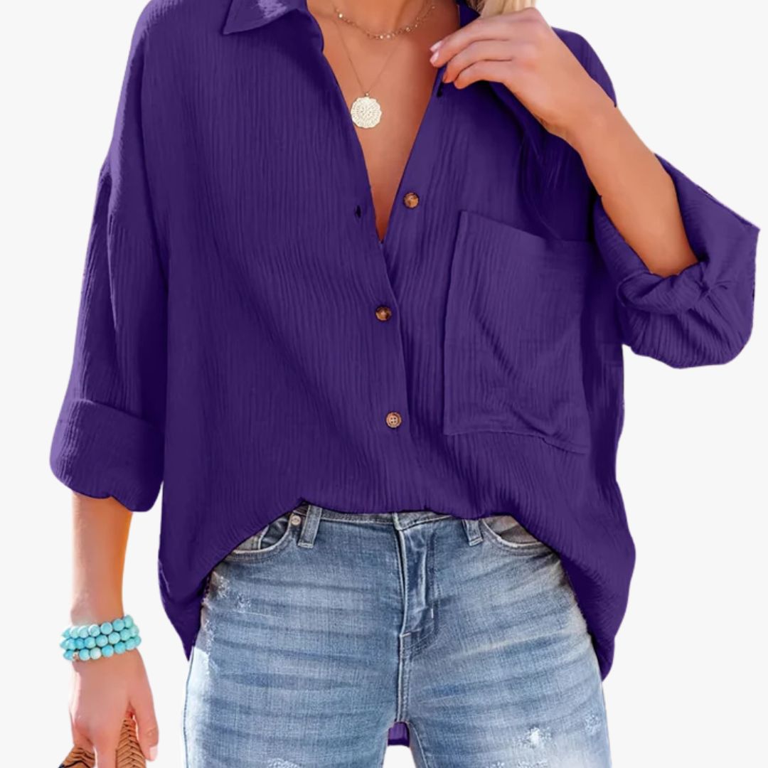 Miles & Luna Button-Up Shirt Lightweight Cotton Long Sleeve Casual Wear for Women