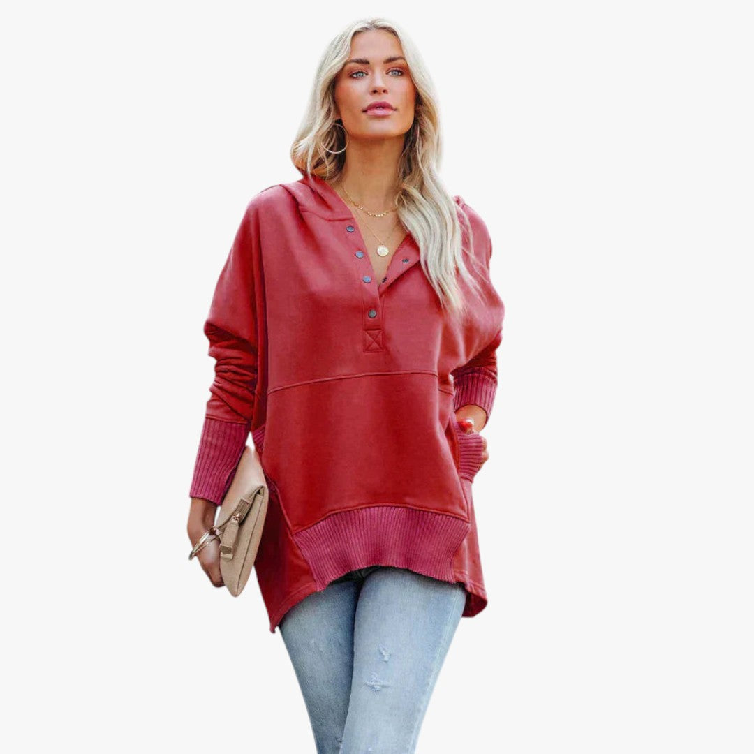 Miles & Luna Button V-Neck and Hooded Sweatshirt for Women
