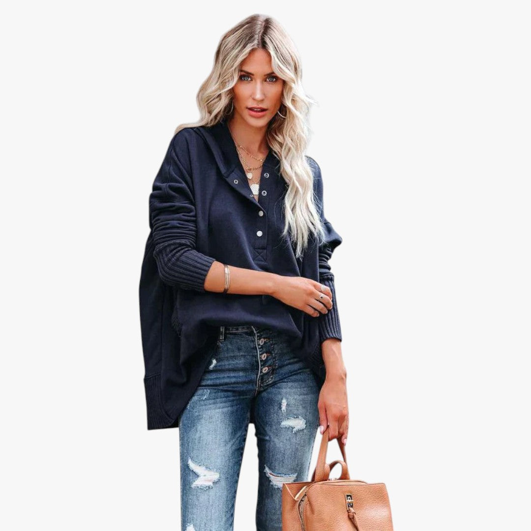 Miles & Luna Button V-Neck and Hooded Sweatshirt for Women