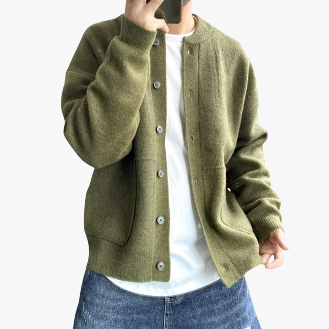 Miles & Luna Cardigan - Wool button-up cardigan with classic fit for men