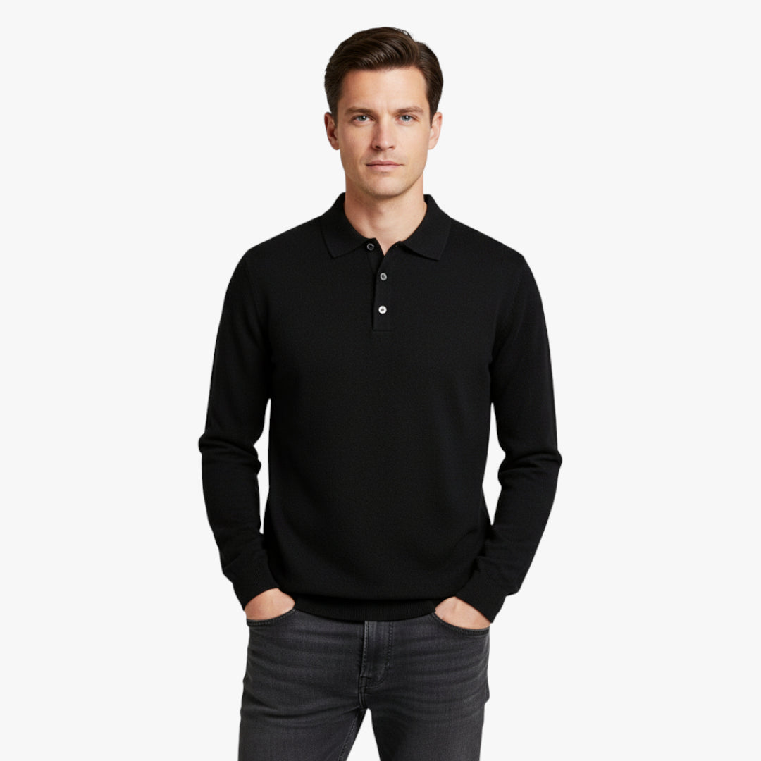 Miles & Luna Cashmere Blend Knit Jumper with Polo Collar and Button Detail for Men