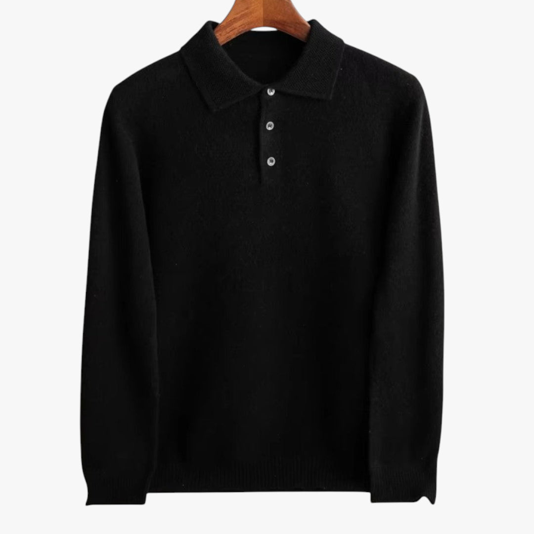 Miles & Luna Cashmere Blend Knit Jumper with Polo Collar and Button Detail for Men