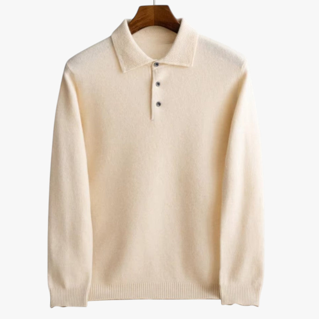 Miles & Luna Cashmere Blend Knit Jumper with Polo Collar and Button Detail for Men