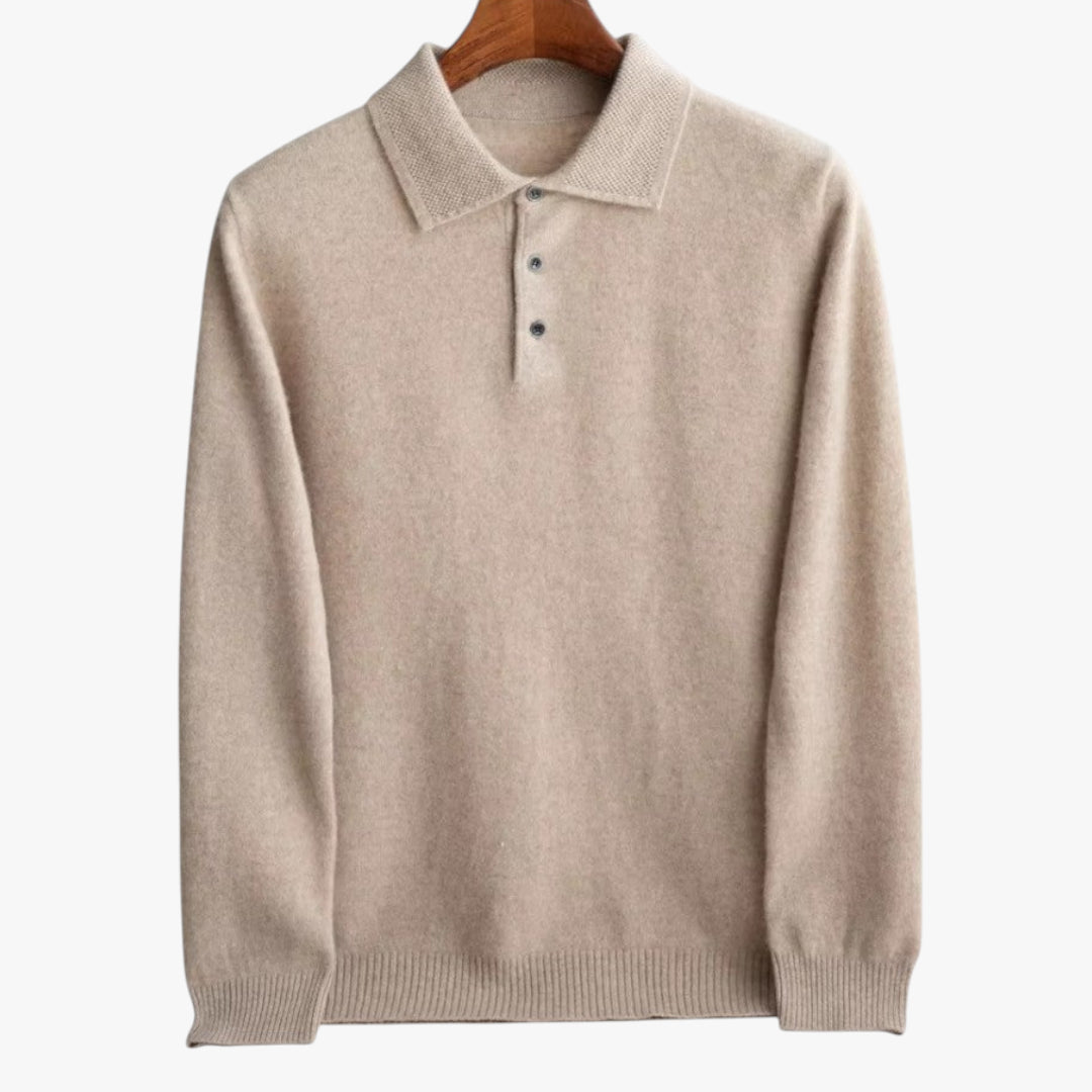 Miles & Luna Cashmere Blend Knit Jumper with Polo Collar and Button Detail for Men