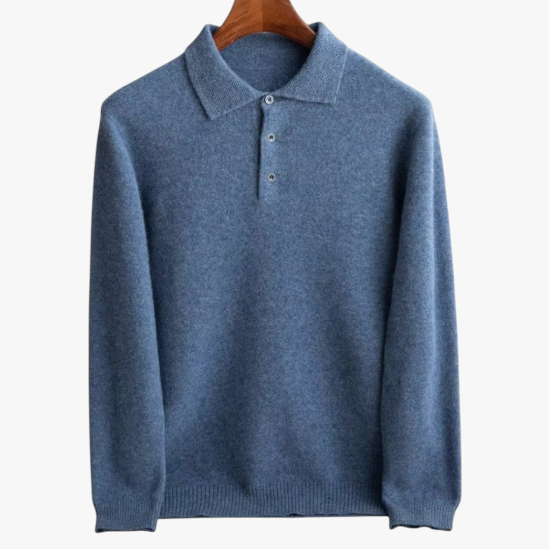 Miles & Luna Cashmere Blend Knit Jumper with Polo Collar and Button Detail for Men