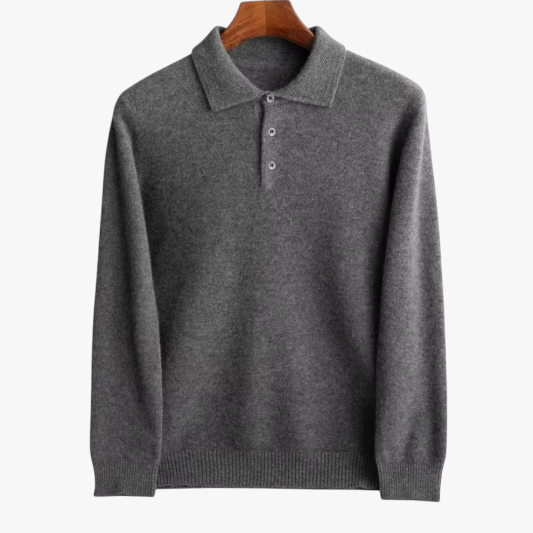 Miles & Luna Cashmere Blend Knit Jumper with Polo Collar and Button Detail for Men