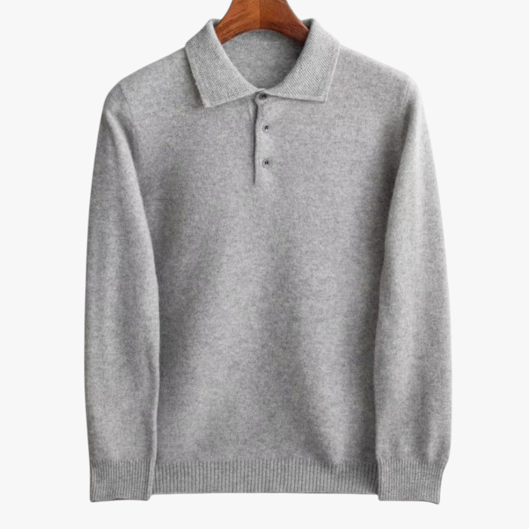Miles & Luna Cashmere Blend Knit Jumper with Polo Collar and Button Detail for Men