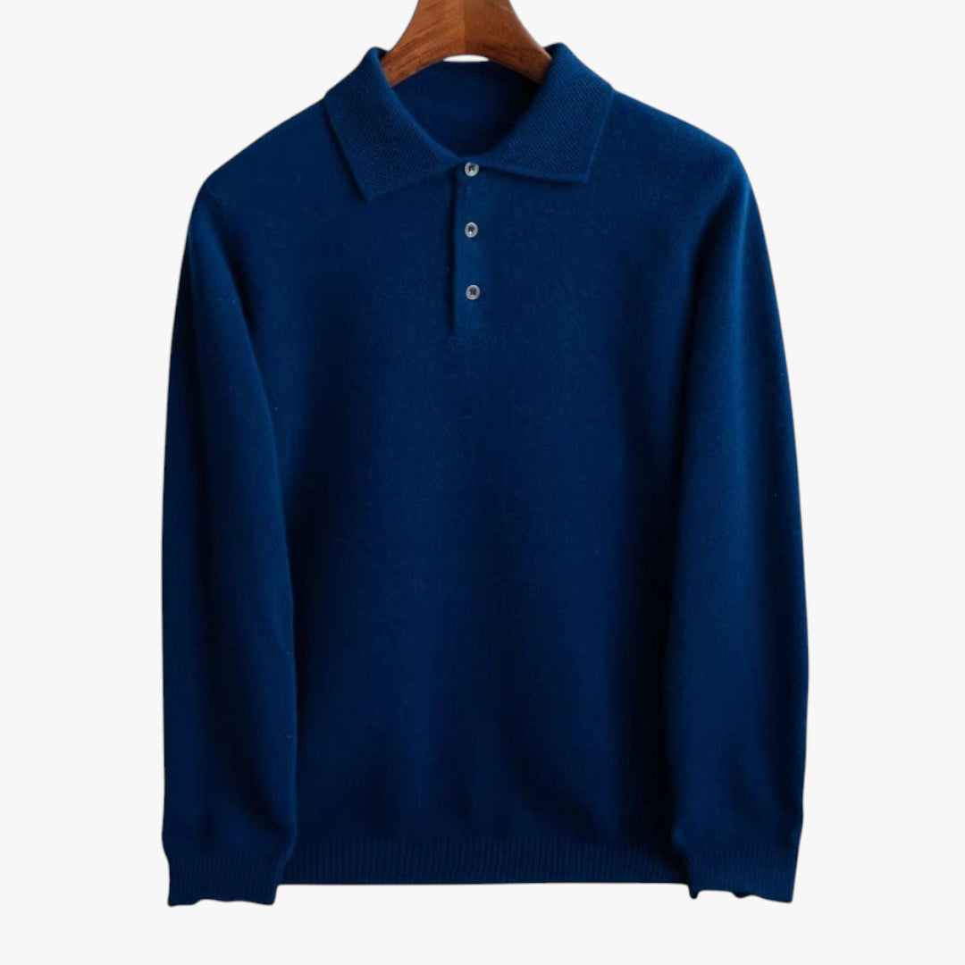 Miles & Luna Cashmere Blend Knit Jumper with Polo Collar and Button Detail for Men