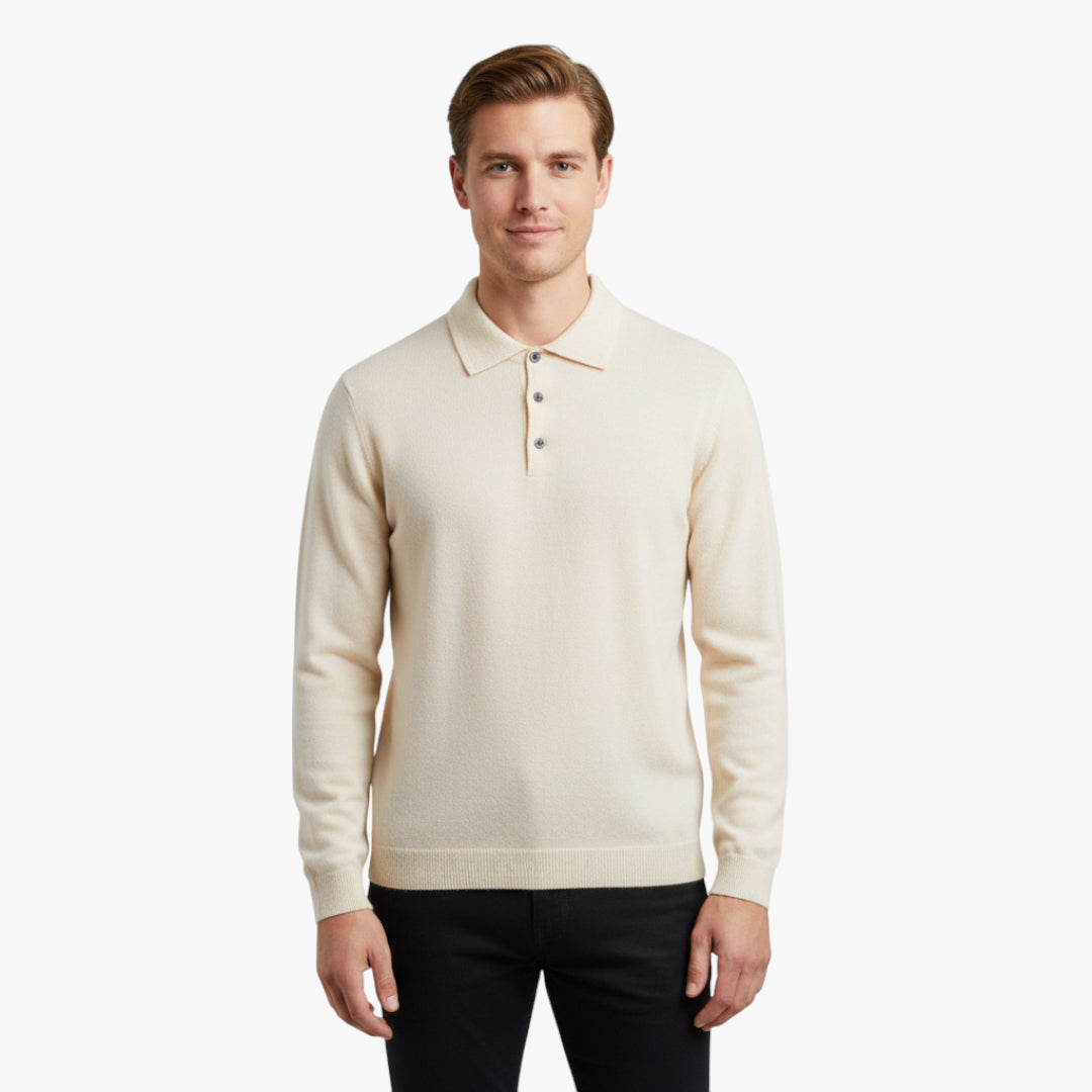 Miles & Luna Cashmere Blend Knit Jumper with Polo Collar and Button Detail for Men