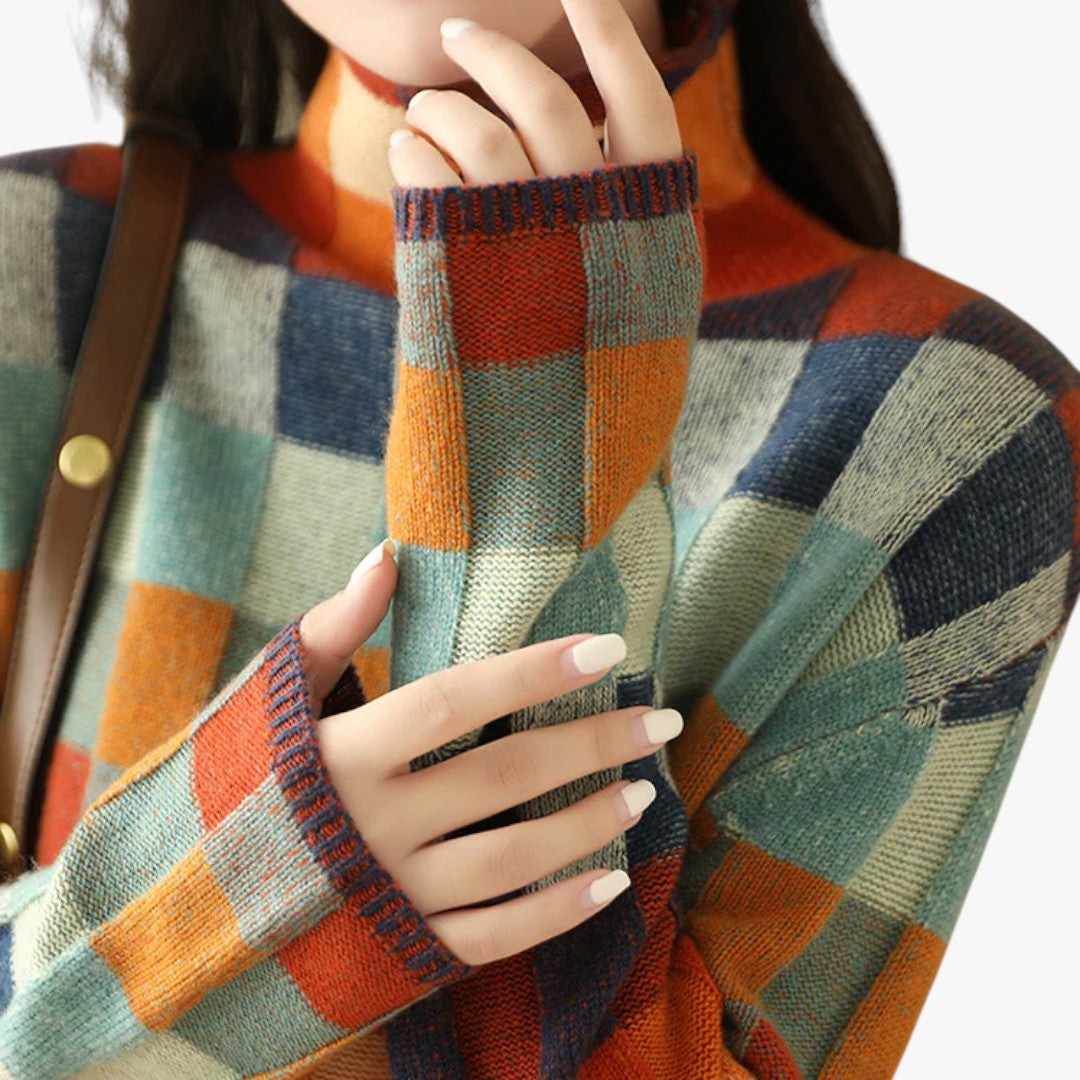 Miles & Luna Cashmere Patchwork Turtleneck Sweater for Women