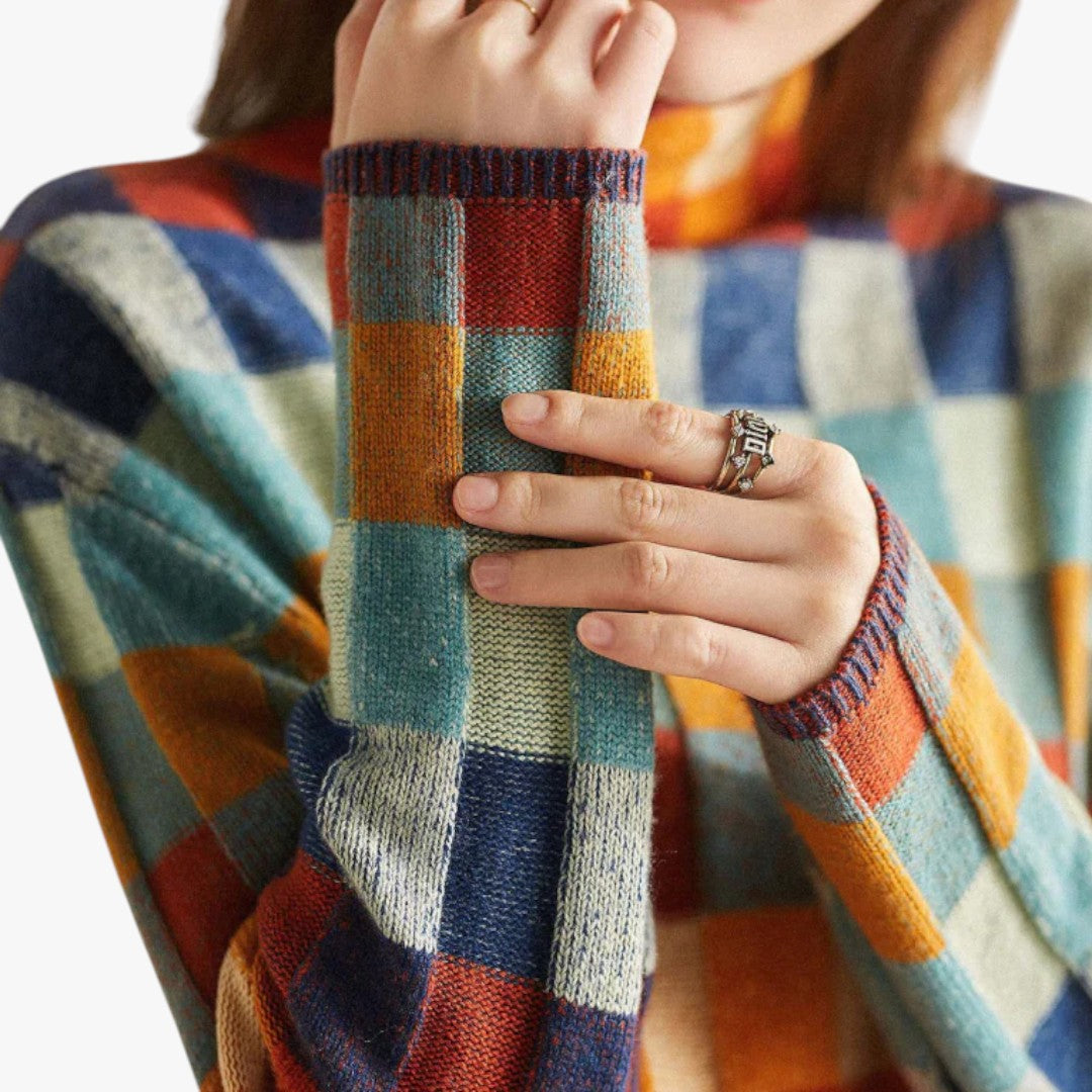 Miles & Luna Cashmere Patchwork Turtleneck Sweater for Women