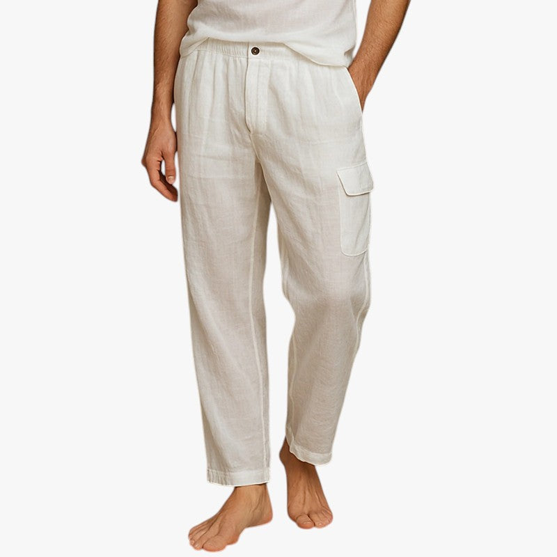 Miles & Luna Casual Breathable Cotton Linen Multi-Pocket Straight Vacation Pants for Men