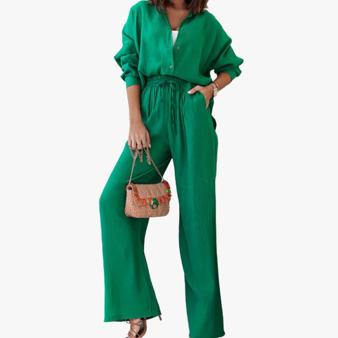 Miles & Luna Casual Chic 2-Piece Set Relaxed Shirt Wide-Leg Pants Effortless Style for Women