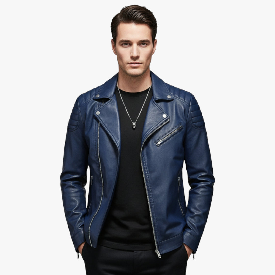 Miles & Luna Casual Leather Coat With Metallic Color For Men
