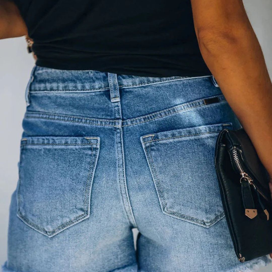 Miles & Luna Casual Plain Ripped Denim Summer Shorts for Women