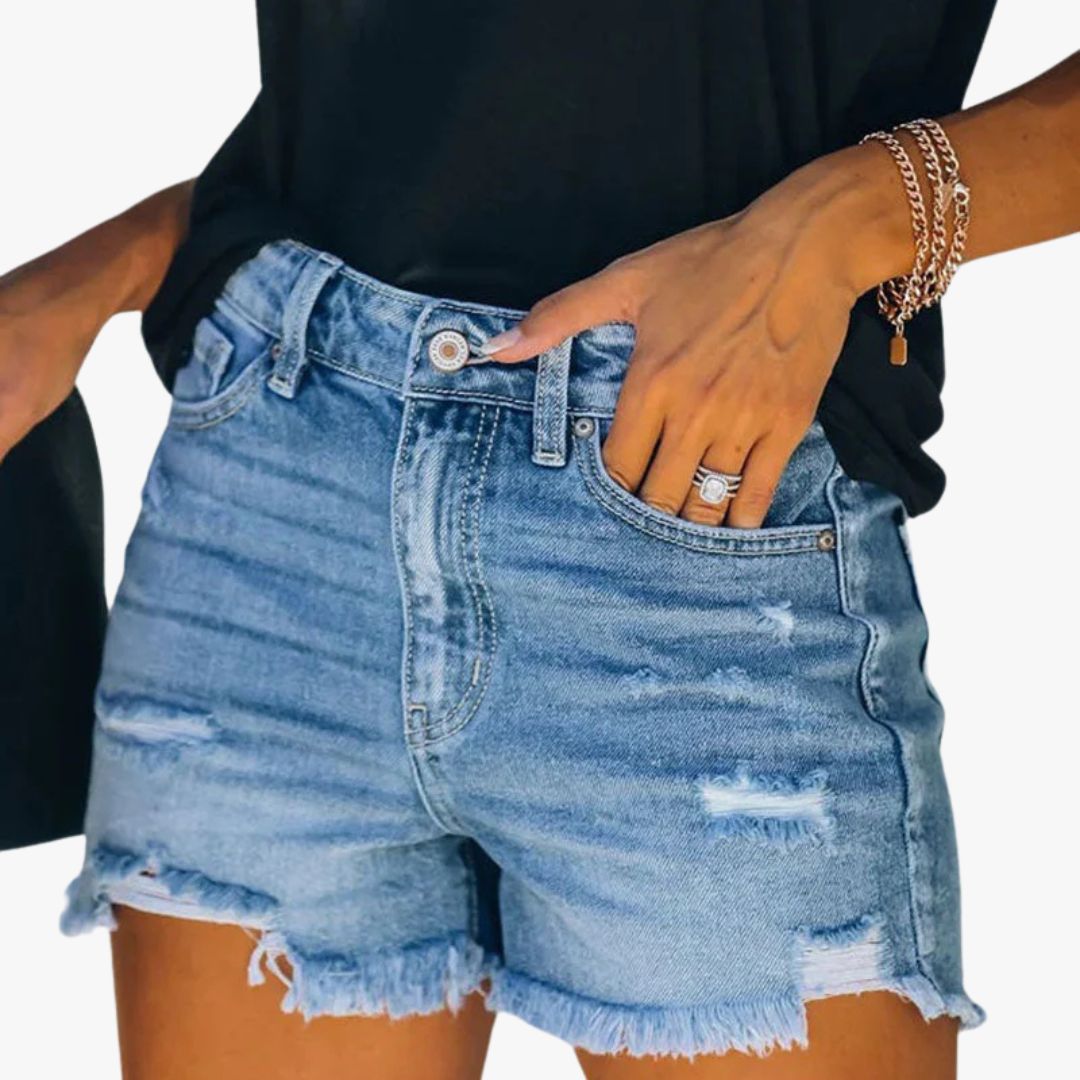 Miles & Luna Casual Plain Ripped Denim Summer Shorts for Women