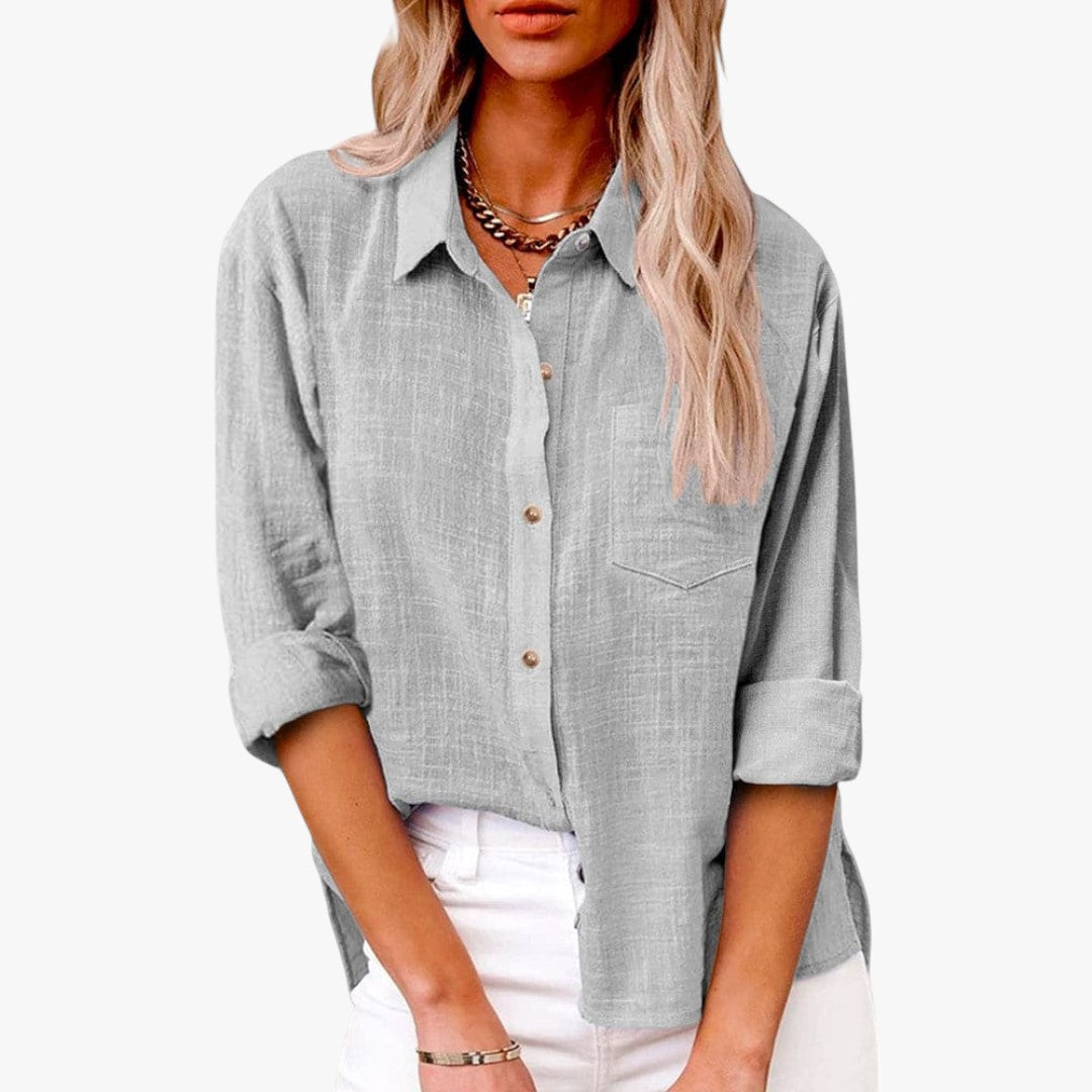 Miles & Luna Chic Button Down Long Sleeve Linen Blouse Shirt for Women