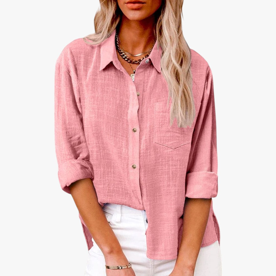 Miles & Luna Chic Button Down Long Sleeve Linen Blouse Shirt for Women