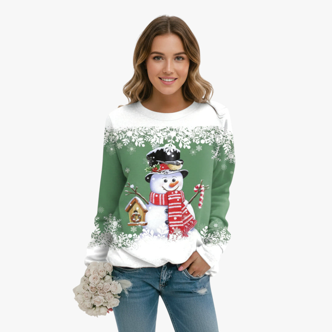 Miles & Luna Christmas Snowman Print Long Sleeve Sweatshirt with Festive Winter Design for Women