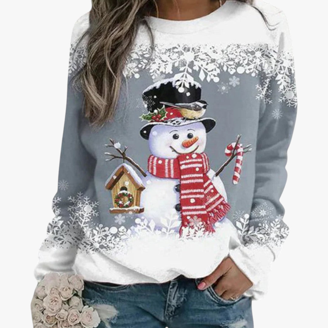 Miles & Luna Christmas Snowman Print Long Sleeve Sweatshirt with Festive Winter Design for Women