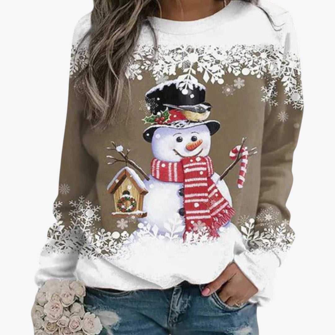 Miles & Luna Christmas Snowman Print Long Sleeve Sweatshirt with Festive Winter Design for Women