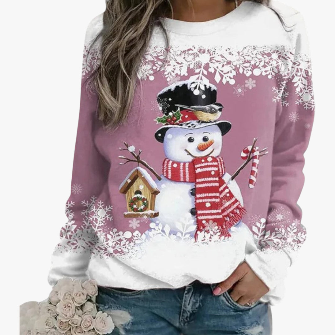 Miles & Luna Christmas Snowman Print Long Sleeve Sweatshirt with Festive Winter Design for Women