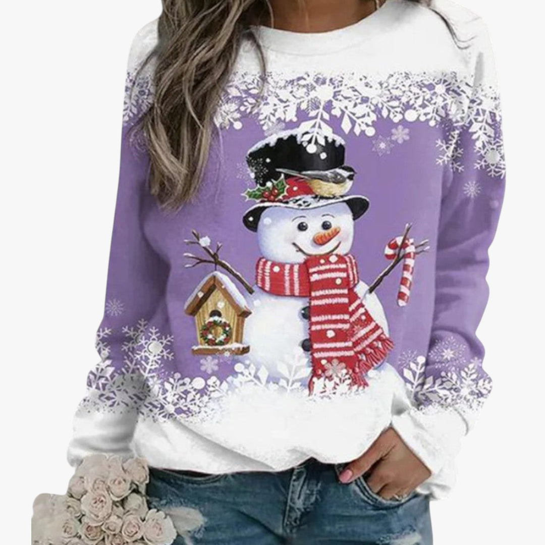 Miles & Luna Christmas Snowman Print Long Sleeve Sweatshirt with Festive Winter Design for Women