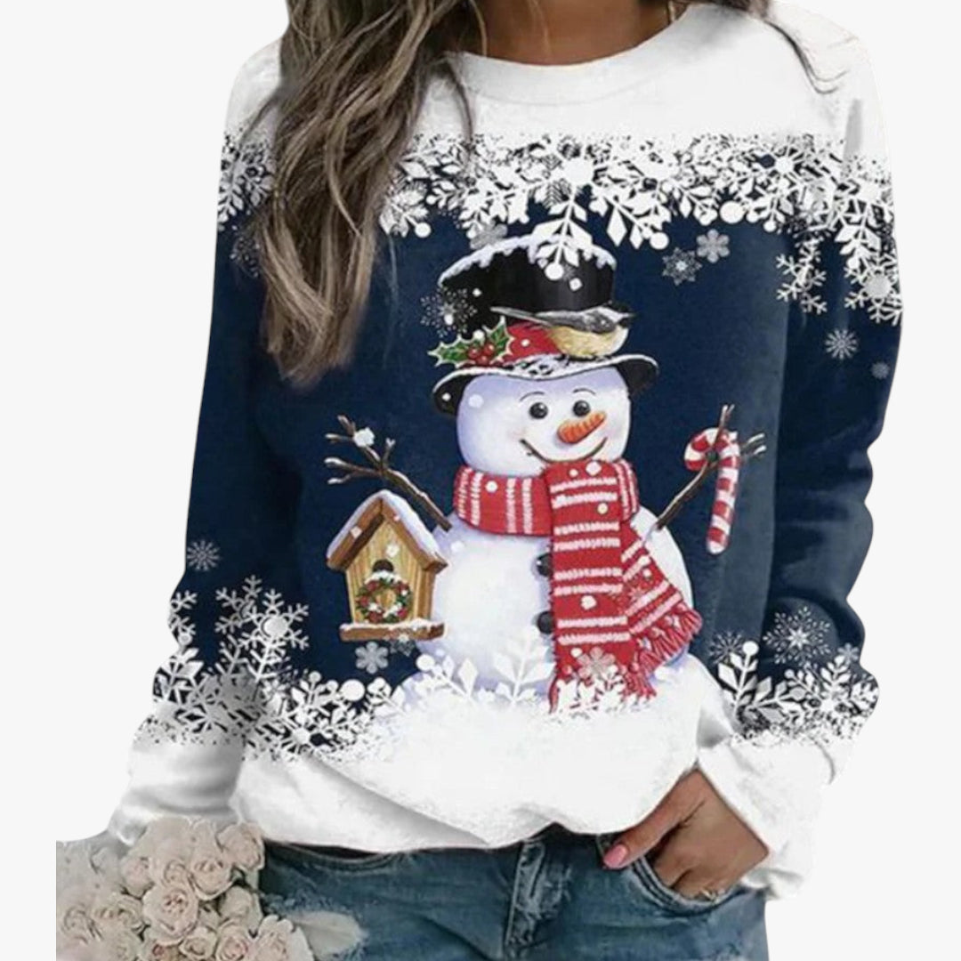 Miles & Luna Christmas Snowman Print Long Sleeve Sweatshirt with Festive Winter Design for Women
