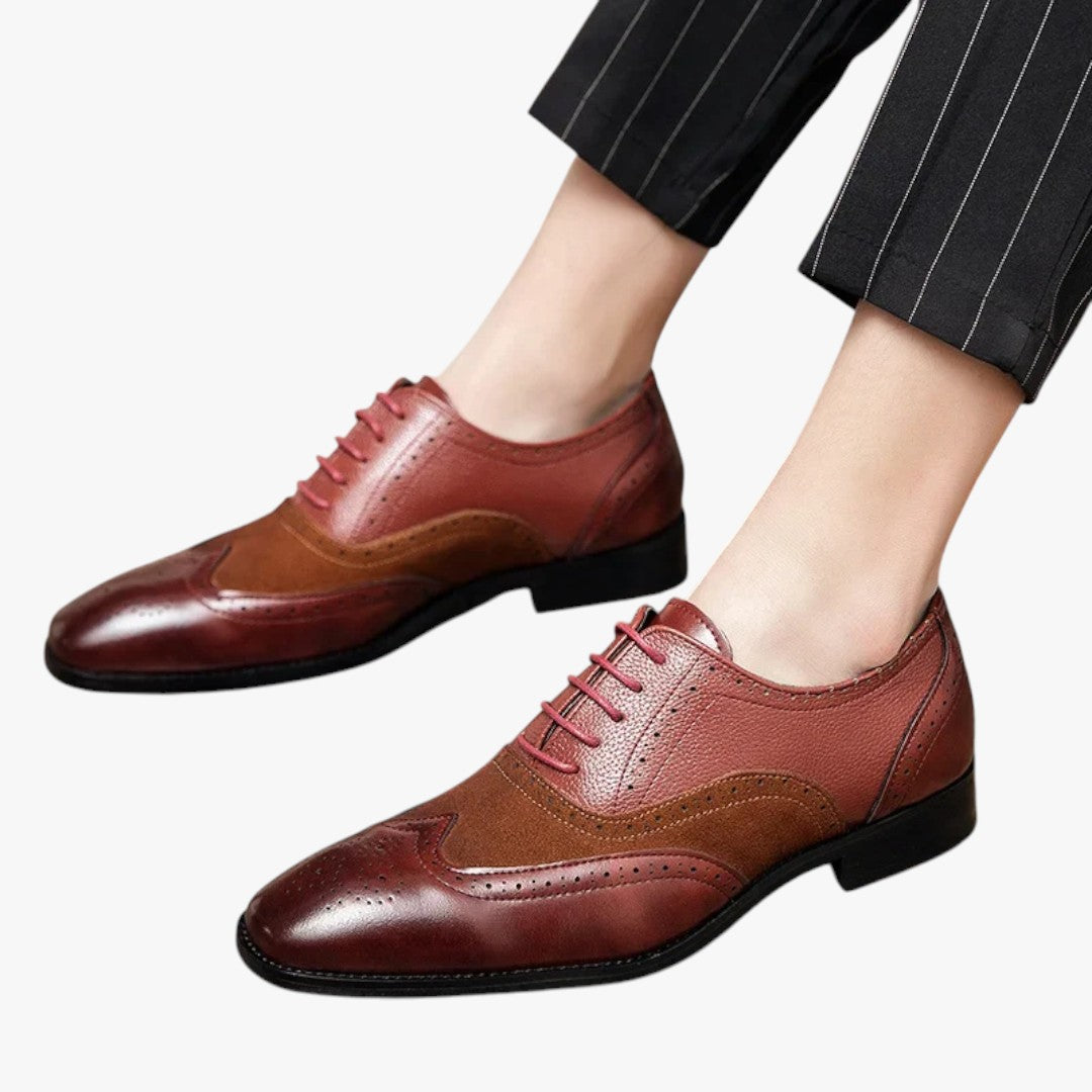 Miles & Luna Classic Leather Shoes with Wingtip and Brogue Details for Men