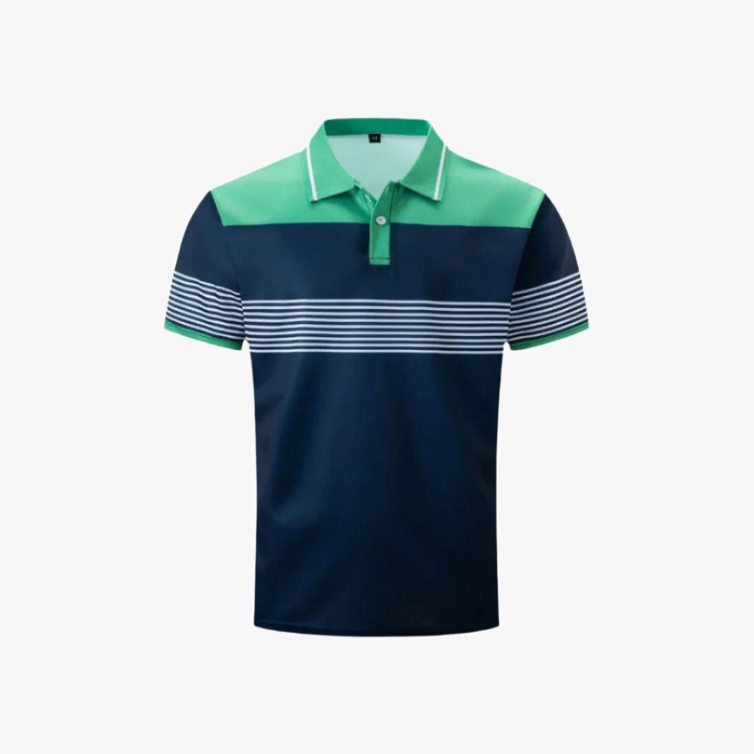 Miles & Luna | Classic Men's Polo – Color-Block Design with Striped Accents