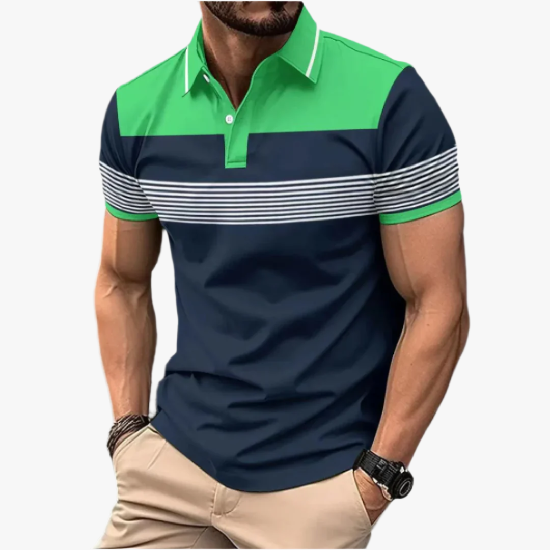 Miles & Luna | Classic Men's Polo – Color-Block Design with Striped Accents