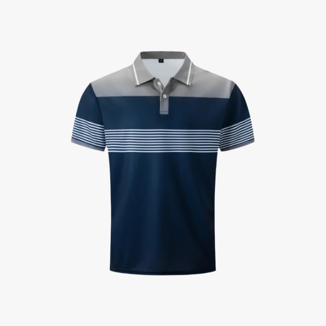 Miles & Luna | Classic Men's Polo – Color-Block Design with Striped Accents