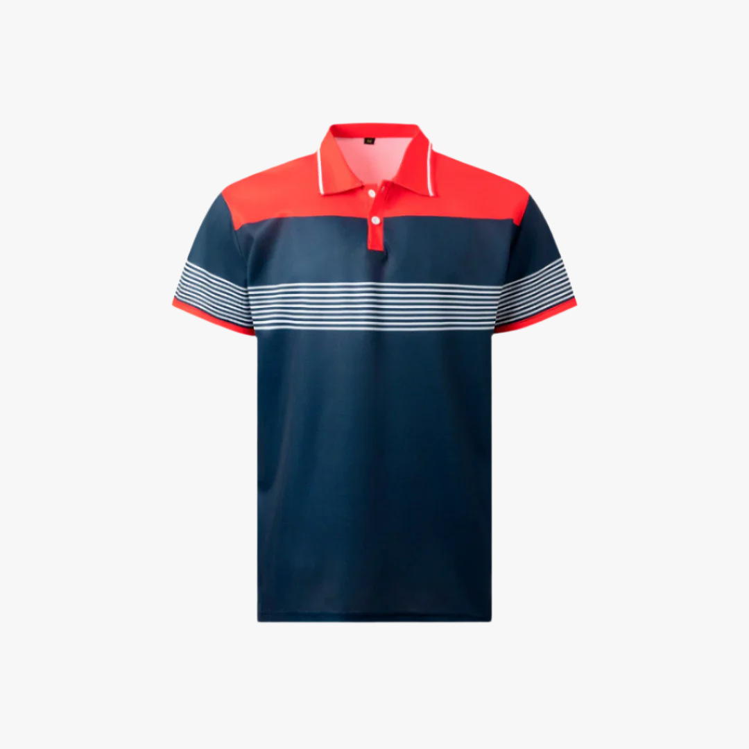 Miles & Luna | Classic Men's Polo – Color-Block Design with Striped Accents