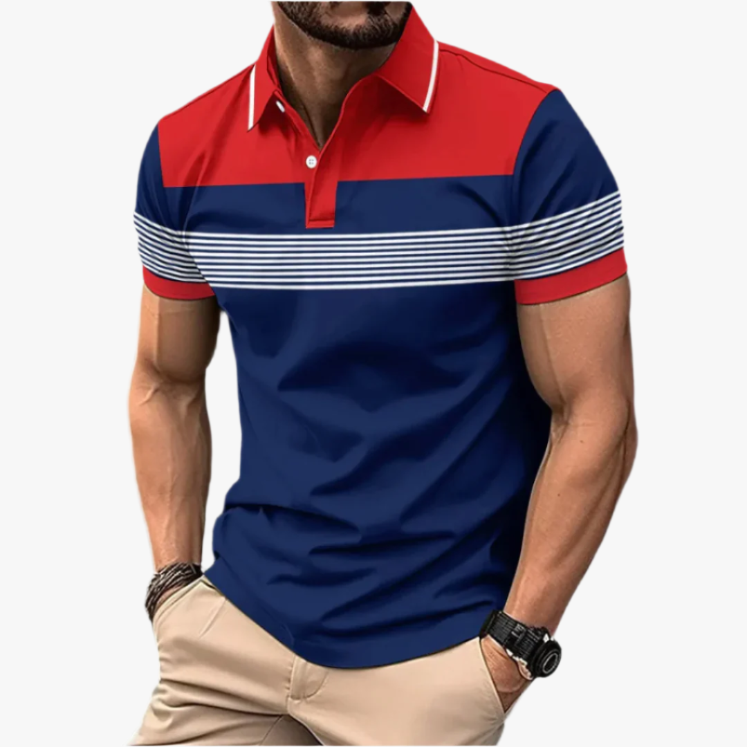 Miles & Luna | Classic Men's Polo – Color-Block Design with Striped Accents
