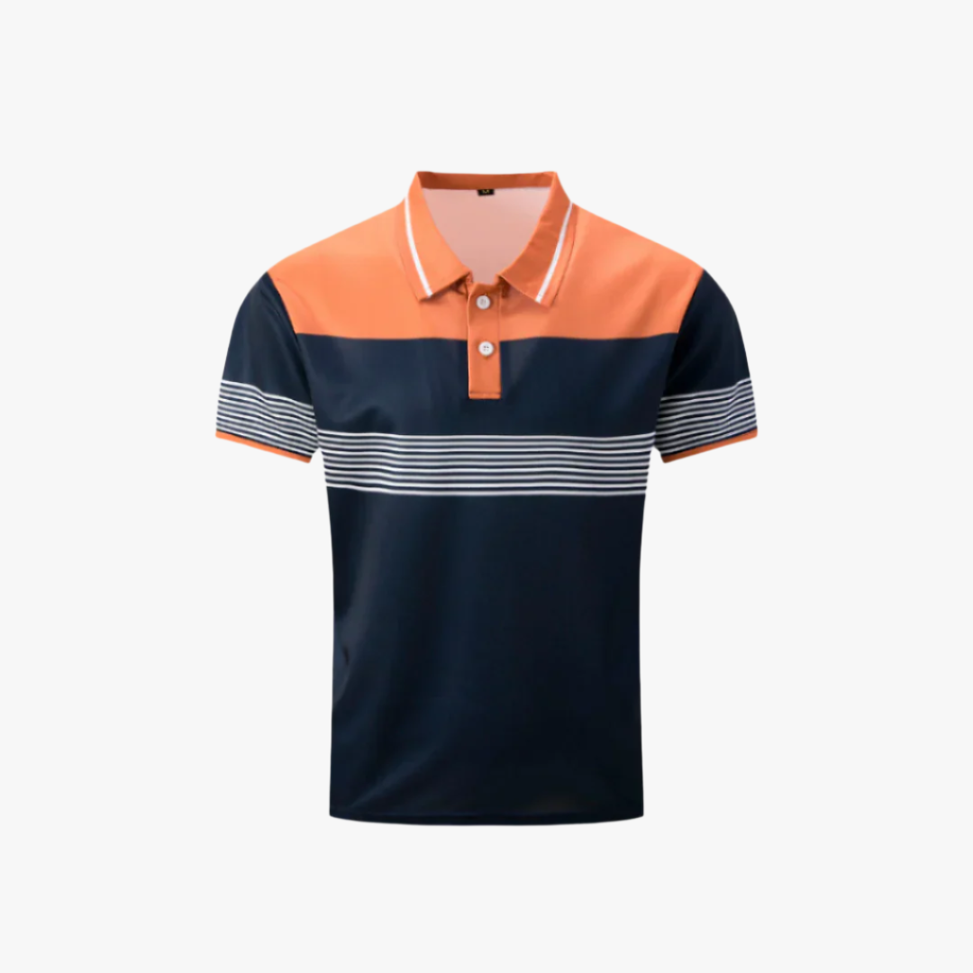 Miles & Luna | Classic Men's Polo – Color-Block Design with Striped Accents