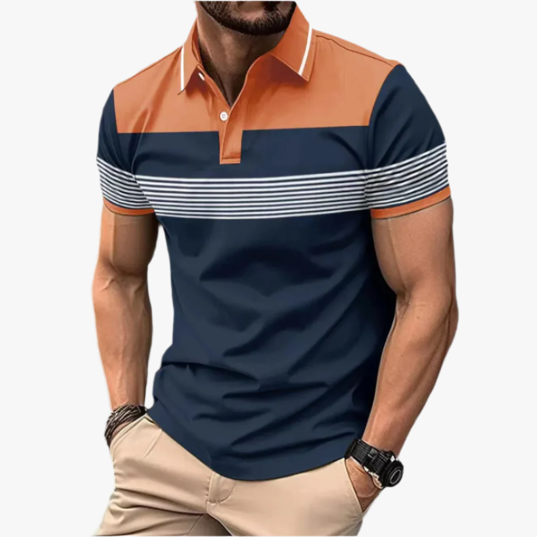 Miles & Luna | Classic Men's Polo – Color-Block Design with Striped Accents