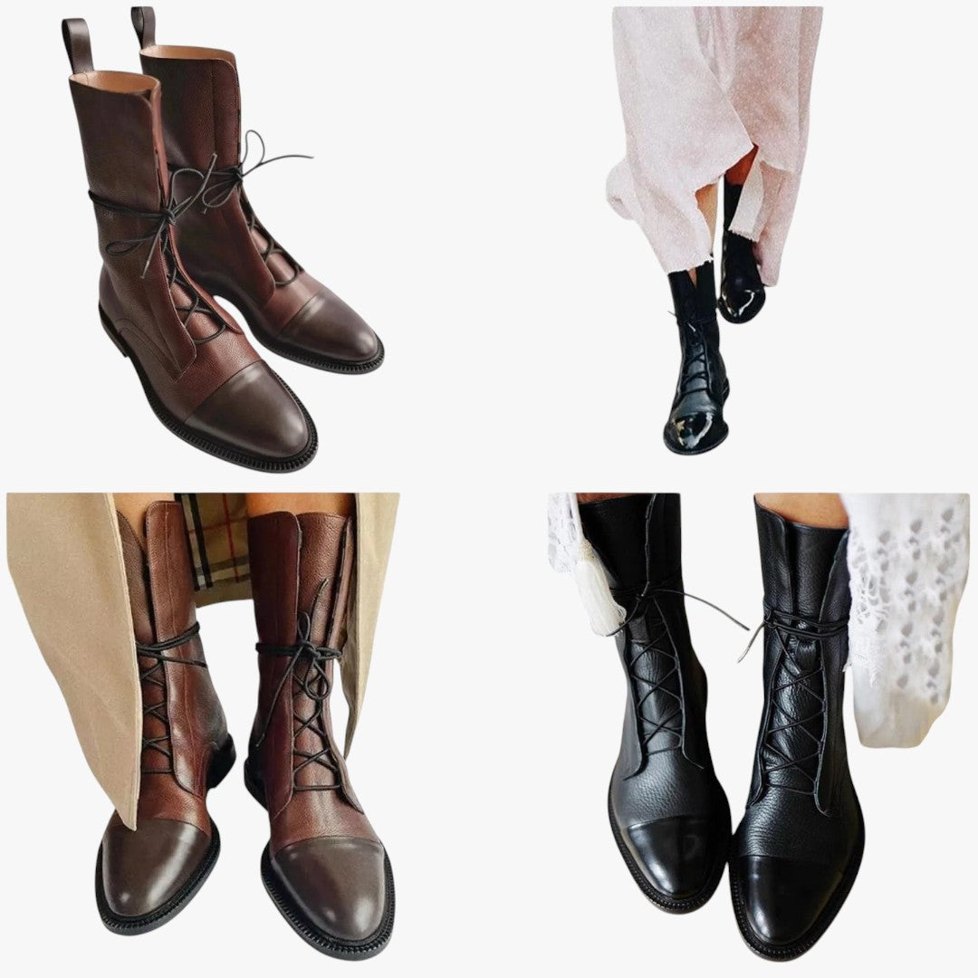 Miles & Luna Classic Stylish Smooth Leather Ankle Boots for Women