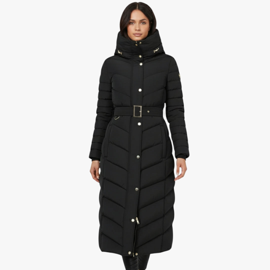 Miles & Luna Coat Long puffer down design with belt for women