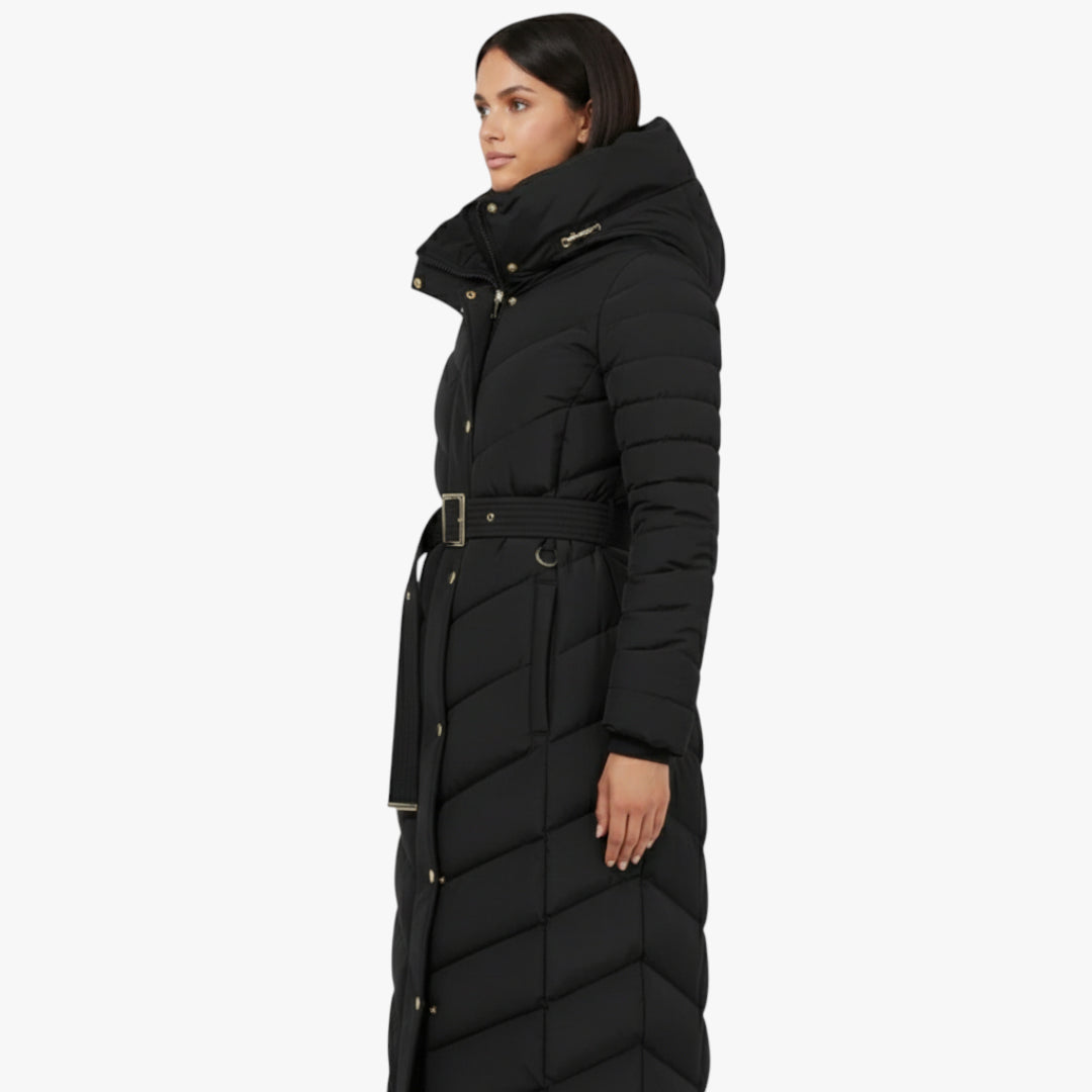 Miles & Luna Coat Long puffer down design with belt for women