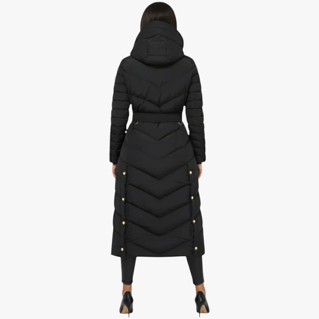 Miles & Luna Coat Long puffer down design with belt for women