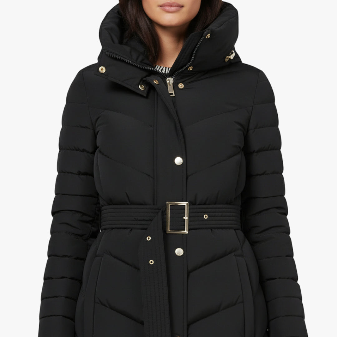 Miles & Luna Coat Long puffer down design with belt for women